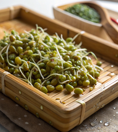 close-up-of-sprouted-green-grams-in-a-bamboo-tray-